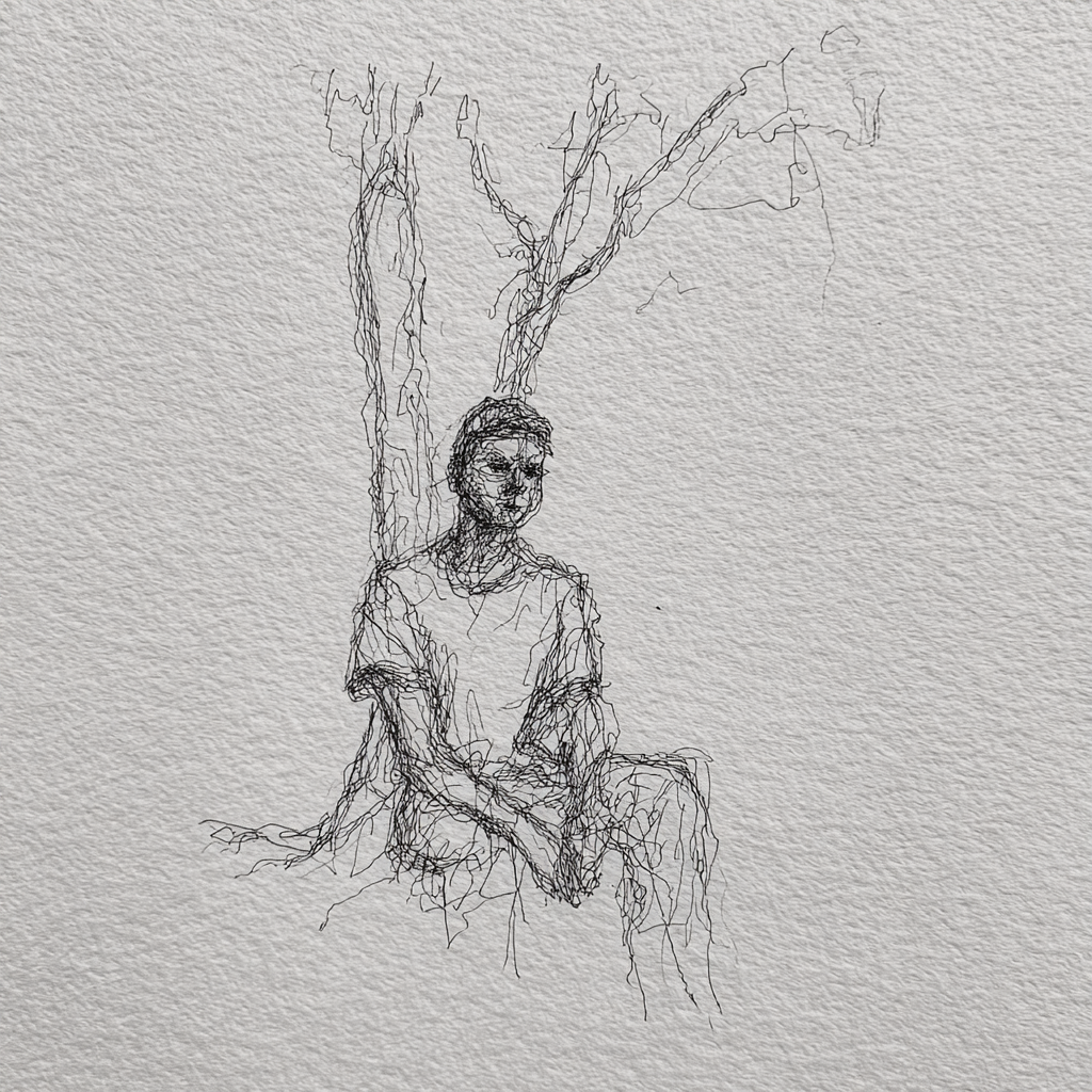 Artistic sketch accompanying Tríptico Paisa